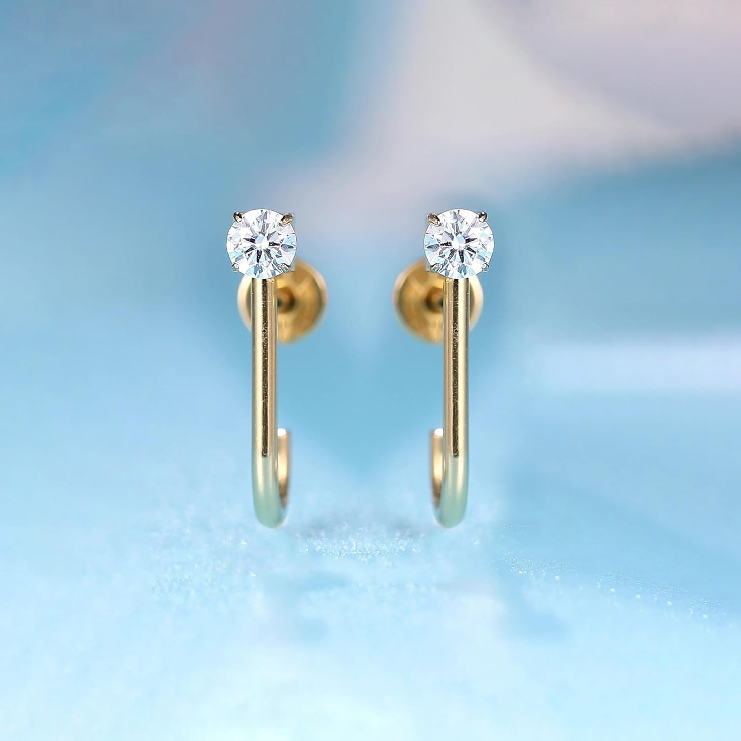 Limerencia Hypoallergenic Earrings Pure Titanium F136 For Women,5A Cubic Zirconia Open Hoops, Cartilage Stud Earrings Trendy Jewelry For Sensitive Ears