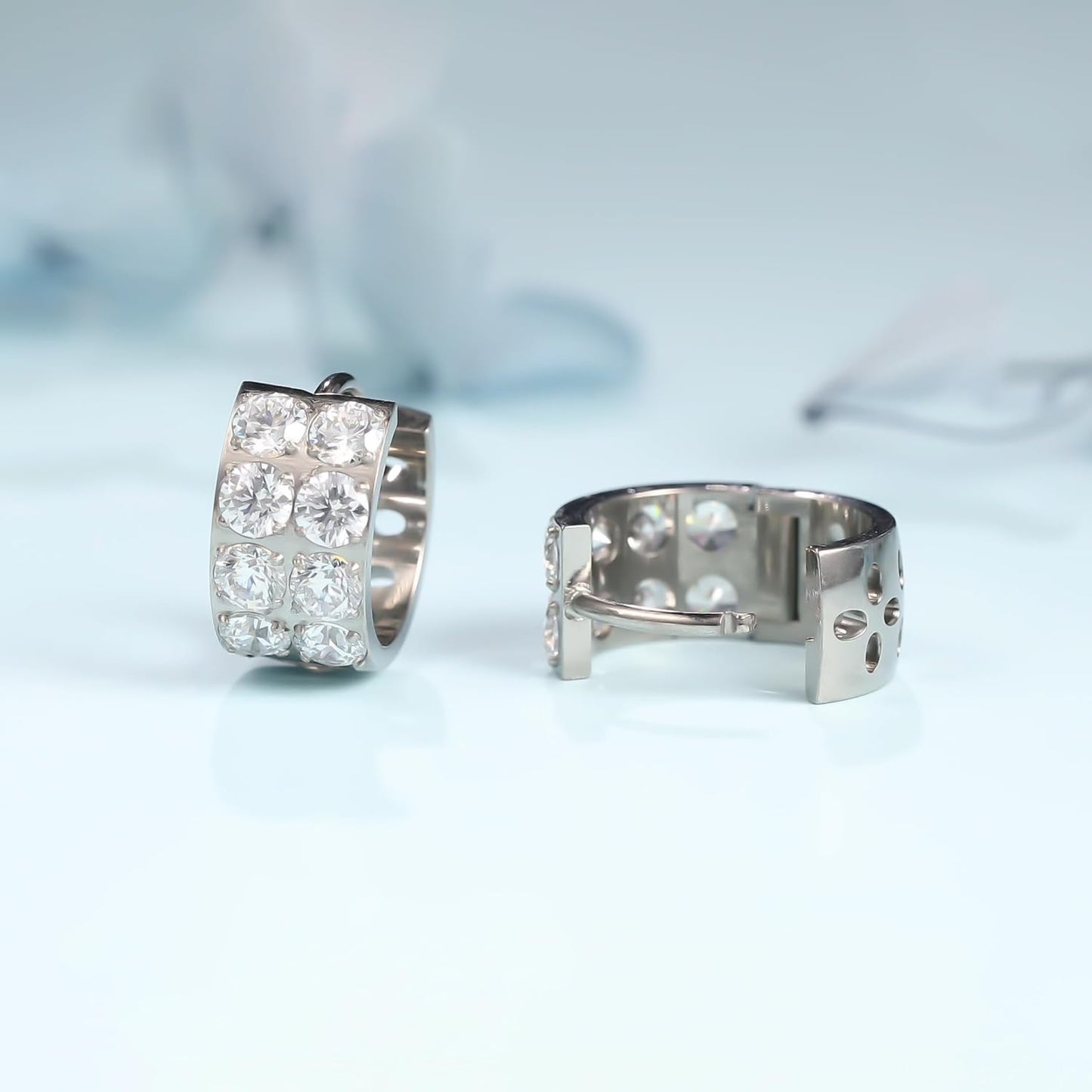Limerencia G23 Pure Titanium Hypoallergenic Chunky Wide Hoop Earrings,Thick Lightweight Huggies Pave 5A grade CZ Sparkly for Sensitive Ears