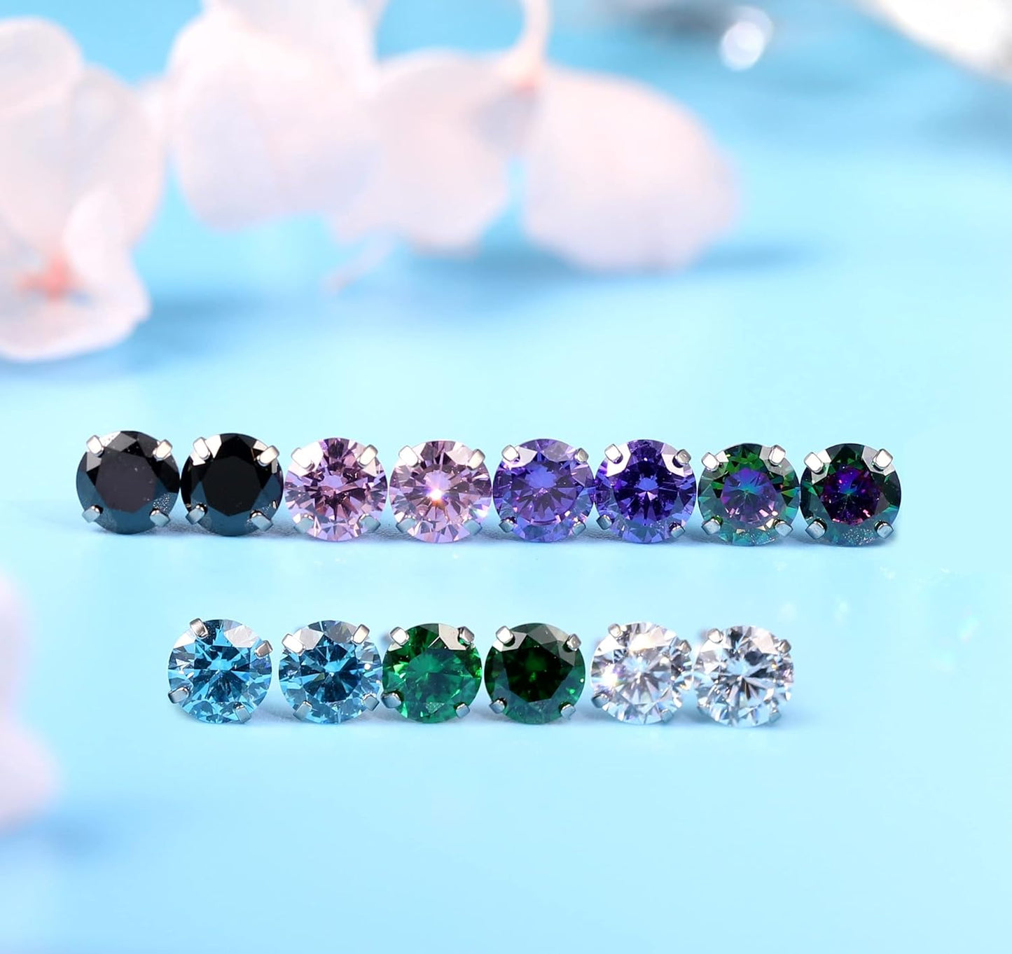 Clous d’oreilles hypoallergéniques en titane pur de grade implant médical, adaptés aux oreilles sensibles, ornés de cristaux pierres de naissance et zircon cubique imitation diamant
