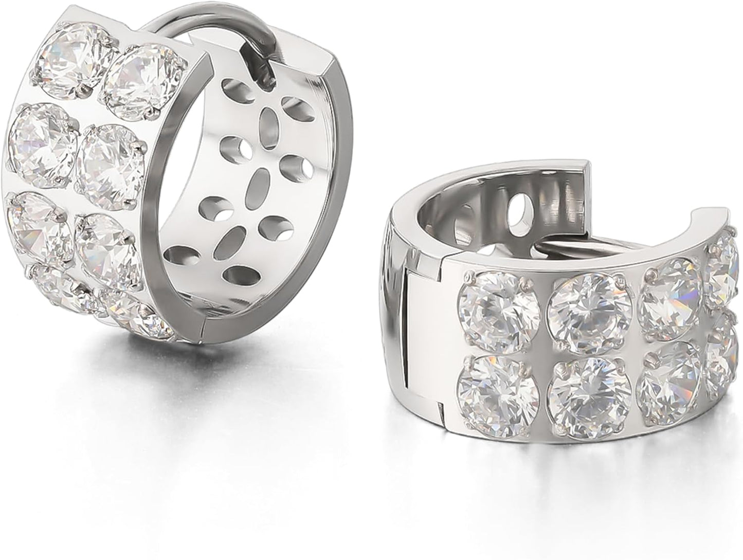 Limerencia G23 Pure Titanium Hypoallergenic Chunky Wide Hoop Earrings,Thick Lightweight Huggies Pave 5A grade CZ Sparkly for Sensitive Ears