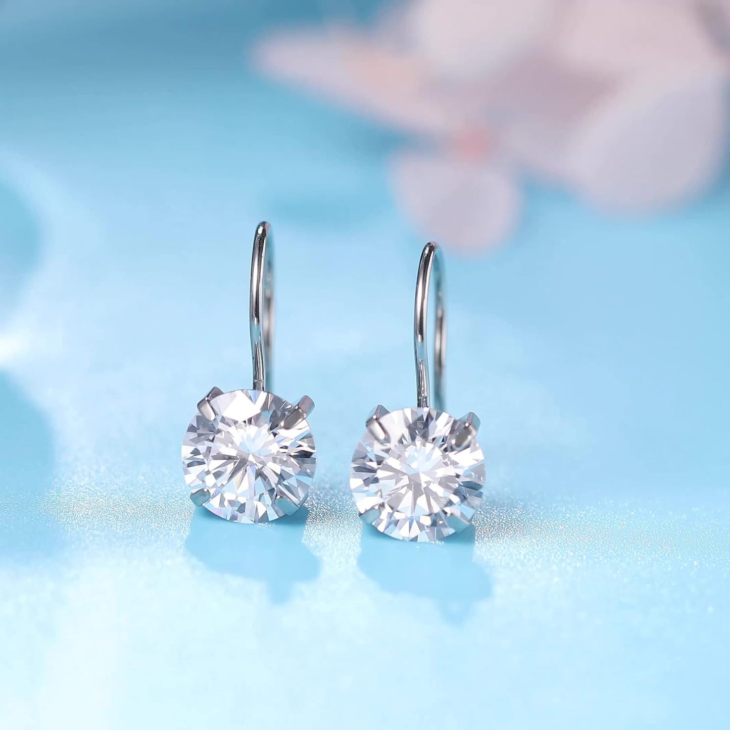 Limerencia Hypoallergenic Pure Titanium Cubic Zirconia Dangle Hoop Earrings,Lightweight Drop Earrings Round bright zirconia size 8mm (5/16inch) for Sensitive Ears Women Girls