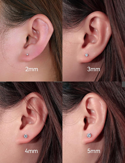 Limerencia Hypoallergenic Pure Titanium G23 Double Sided Cubic Zirconia Earrings Studs Screw Back 20G for Helix Cartilage Tragus Earlobe F136 Piercing Post for Girls Sensitive Ears