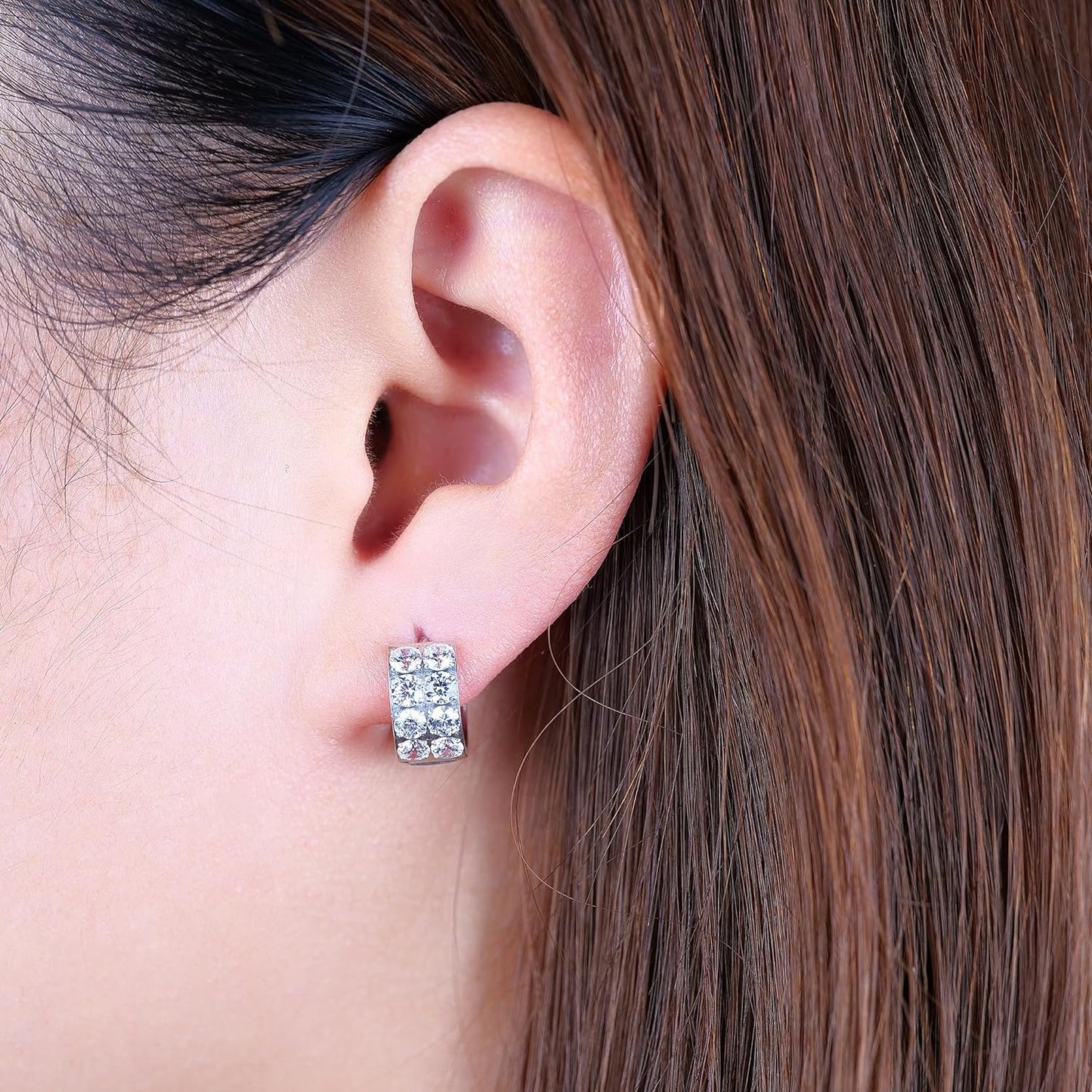 Limerencia G23 Pure Titanium Hypoallergenic Chunky Wide Hoop Earrings,Thick Lightweight Huggies Pave 5A grade CZ Sparkly for Sensitive Ears