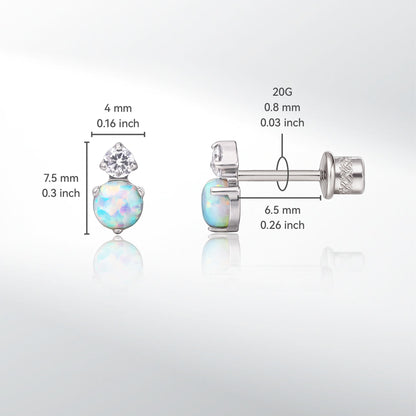 Limerenz Hypoallergene G23 Implantatgrad Titan Schraubverschluss Ohrringe Tragus 20G Helix F136 Piercingstecker für empfindliche Ohren von Mädchen Knorpel – CZ + weißer Opal