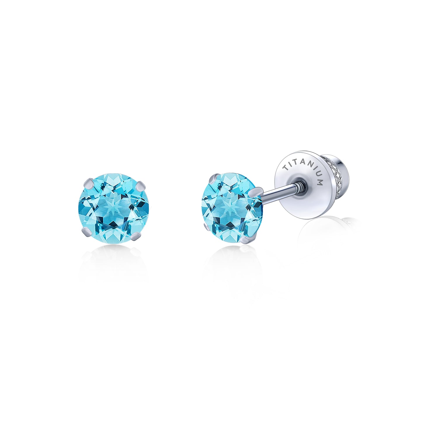 Limerencia Titanium Hypoallergenic Earrings Studs G23 for Women 5A Cubic Zirconia Helix Screw Back Implant Grade F136 Piercing Earrings for Sensitive Ears (Aquamarine)