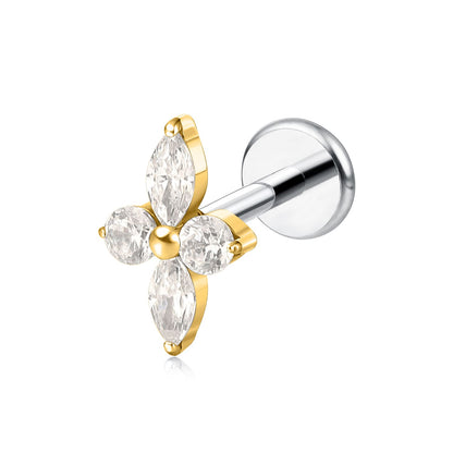 limerencia Joyería Hipoalergénica de Titanio Puro F136 para Perforaciones, Pendiente Stud de Rosca Interna con Parte Trasera Plana de 18g para Cartílago/Trago/Hélix/Concha/Nariz/Labio (flor 1 unidad)