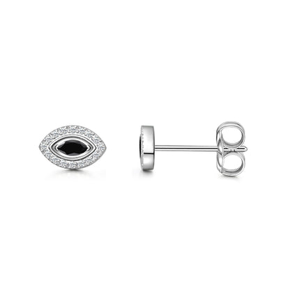 Limerencia Hypoallergene F136 Reintitan-Ohrringe, G23 Implantatqualität Titanstecker, Evil Eye Helix Piercings mit Zirkonia-Cluster, Minimalistischer Stil für Frauen mit empfindlichen Ohren (Schwarz Silber)