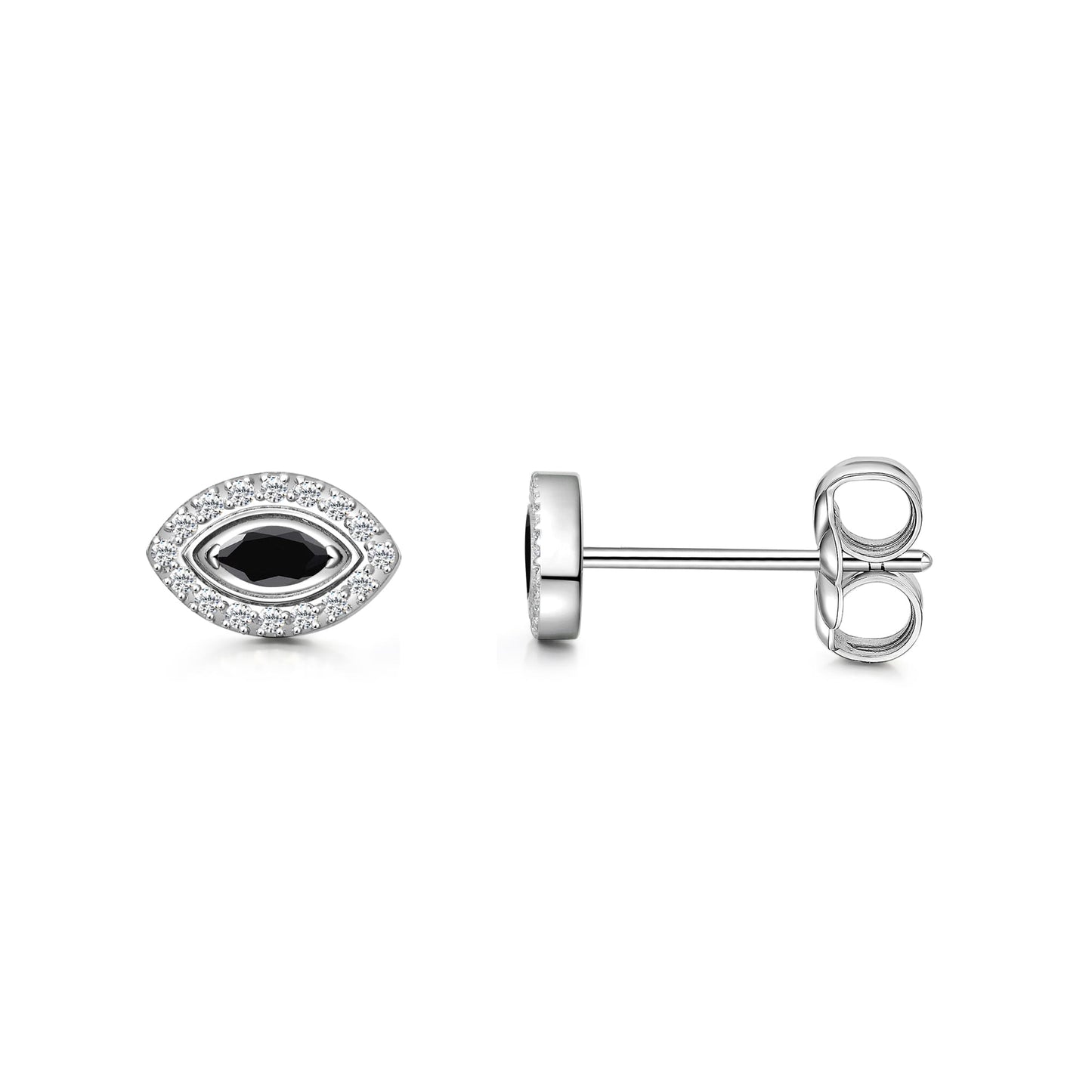 Orecchini occhio malocchio Limerencia in titanio puro F136 ipoallergenico, perni in titanio grado implantare G23 con gruppo zirconi, stile minimalista per orecchie sensibili donna (Nero Argento)