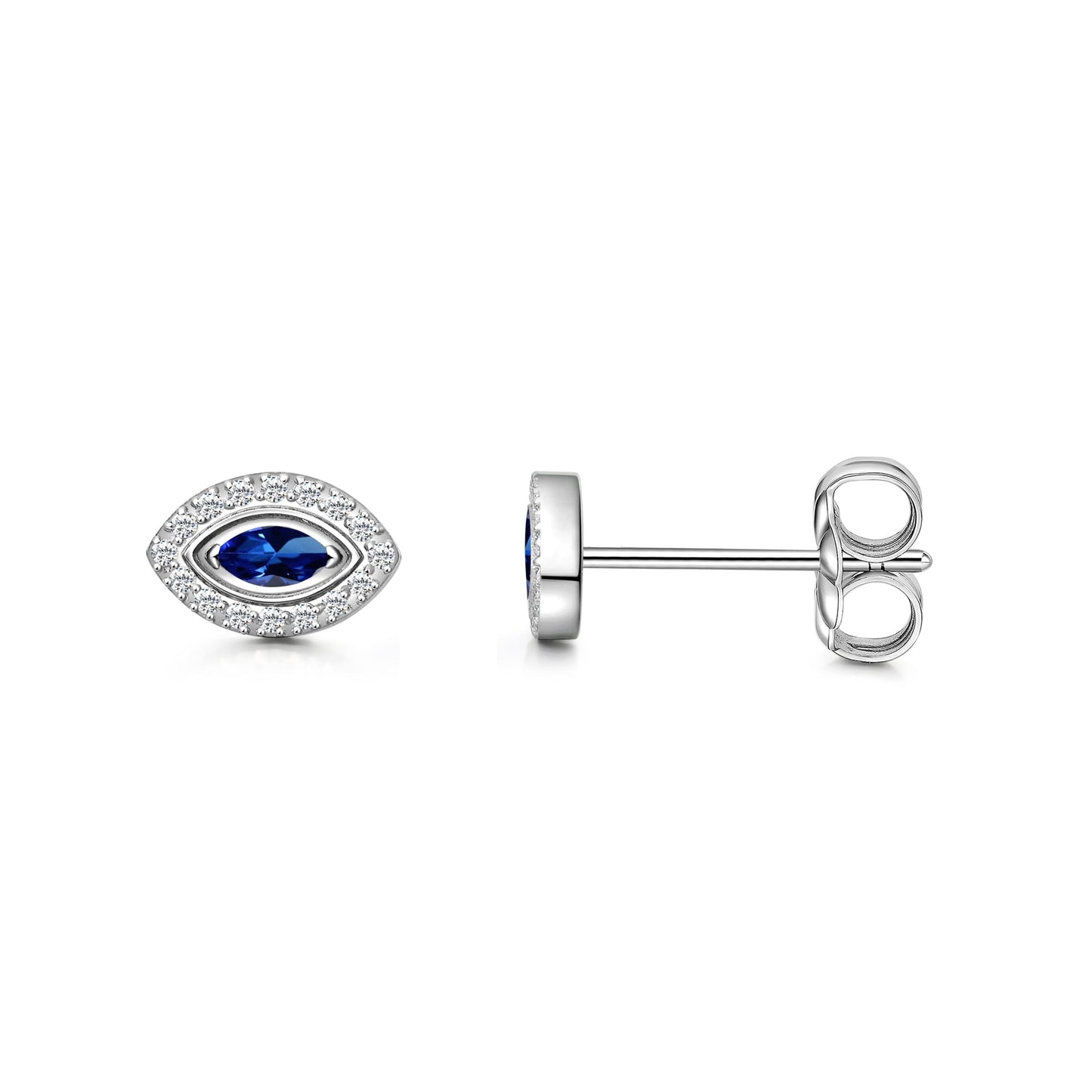 Orecchini Limerencia in titanio puro F136 ipoallergenico, perni in titanio grado implantare G23, orecchini helix occhio malocchio con zirconi, stile minimalista per orecchie sensibili donna (Blu Argento)