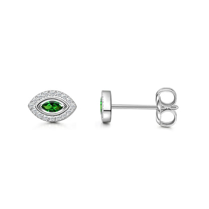 Limerencia Hypoallergene F136 Ohrringe aus reinem Titan, G23 Implantatqualität Titan-Ohrstecker, Evil Eye Helix Ohrstecker mit Zirkonia-Cluster, minimalistischer Stil für Frauen mit empfindlichen Ohren (Grün Silber)
