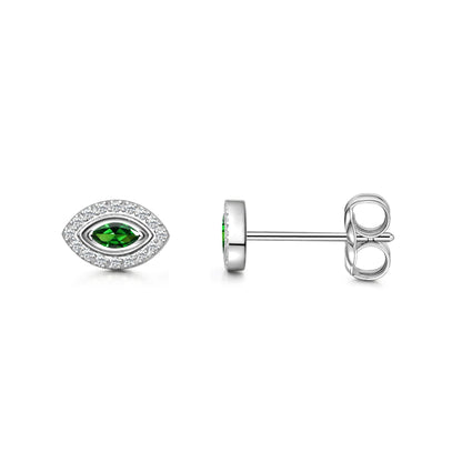 Orecchini Limerencia in titanio puro F136 ipoallergenico, perni helix occhio malocchio con zirconi in titanio medicale G23, stile minimalista adatti ad orecchie sensibili femminili (Verde Argento)