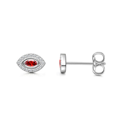 Orecchini minimalisti occhio malocchio con zirconi in titanio puro ipoallergenico Limerencia | Gioielli piercing moda in titanio grado implantare G23 per orecchie sensibili (Rosso, Argento)