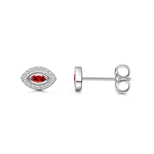 Orecchini minimalisti occhio malocchio con zirconi in titanio puro ipoallergenico Limerencia | Gioielli piercing moda in titanio grado implantare G23 per orecchie sensibili (Rosso, Argento)