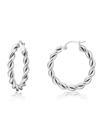 Pendientes de aro redondos de Limerencia, hipoalergénicos, de titanio puro, con cuerda retorcida, para mujer (aro de cuerda retorcida de 35 mm, plata)