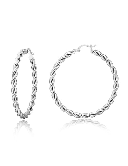 Limerencia hipoalergénicos Aretes de aro redondos de titanio puro trenzado para mujer (aro de cuerda trenzada de 42 mm, plata)…