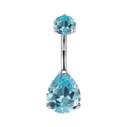 Limerencia Barre de piercing ombilical en titane G23 hypoallergénique grade médical implantable 14G, modèle goutte d'eau à zircon cubique (Bleu)