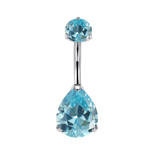 limerencia G23 Titanium Belly Button Rings hypoallergenic medical implant grade 14G Teardrop CZ Belly Navel Rings Piercing Belly Bars(Teardrop blue)