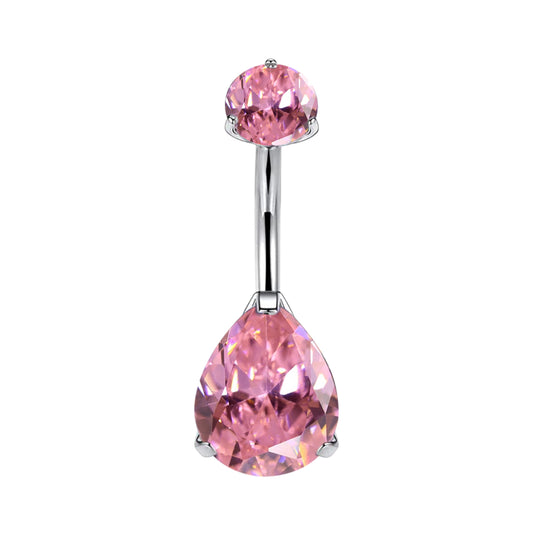 limerencia G23 Titanium Belly Button Rings hypoallergenic medical implant grade 14G Teardrop CZ Belly Navel Rings Piercing Belly Bars(Teardrop Pink)