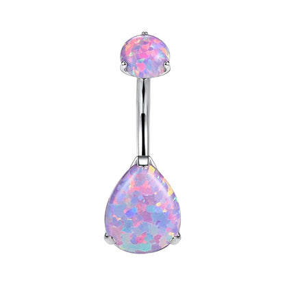 Limerencia Barre de piercing ombilical en titane G23 hypoallergénique grade médical implantable 14G, modèle goutte d'eau à zircon cubique (Opale Violet)