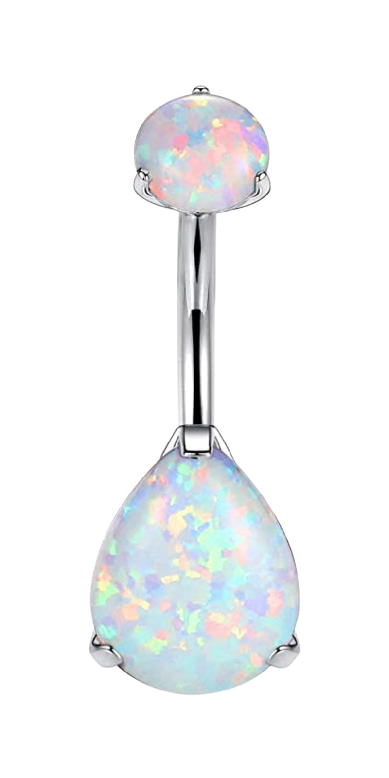 limerencia G23 Titanium Belly Button Rings hypoallergenic medical implant grade 14G Teardrop CZ Belly Navel Rings Piercing Belly Bars (Opal White)