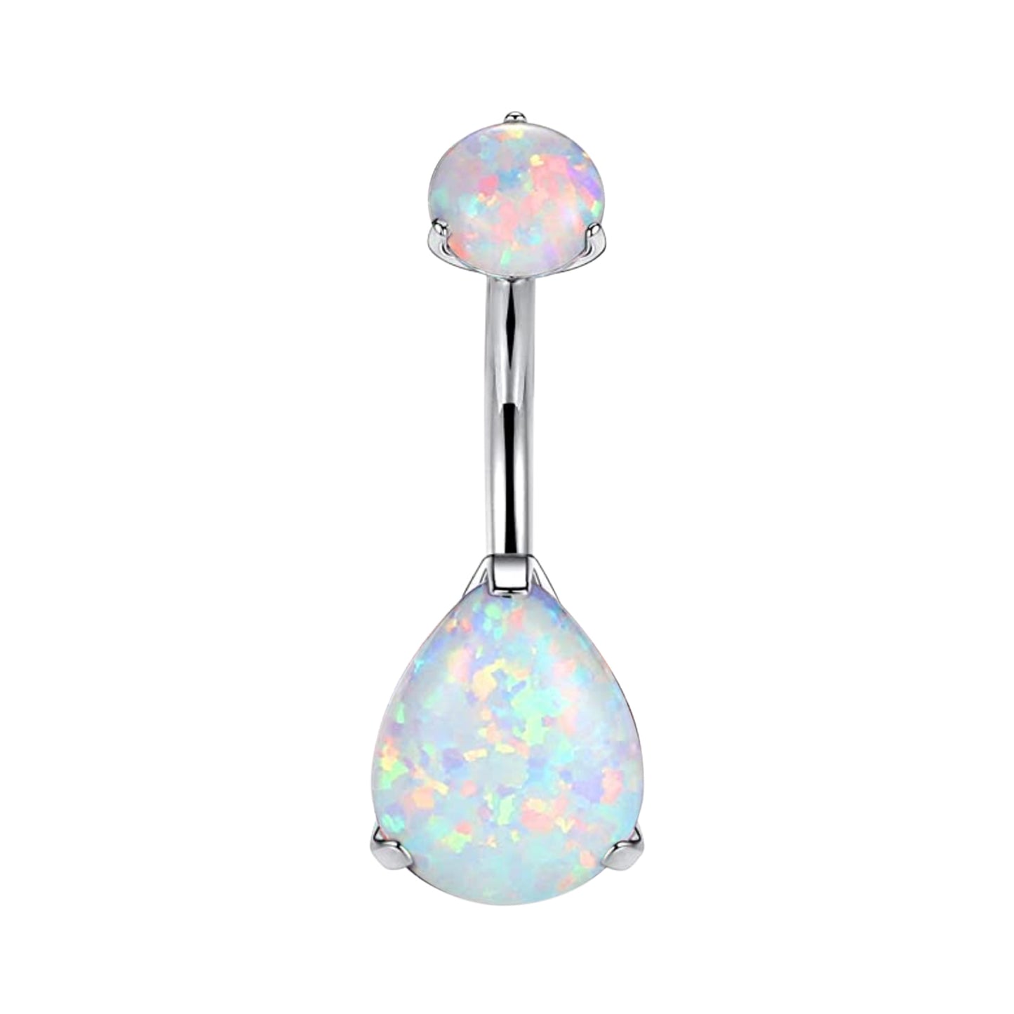 limerencia G23 Titanium Belly Button Rings hypoallergenic medical implant grade 14G Teardrop CZ Belly Navel Rings Piercing Belly Bars (Opal White)