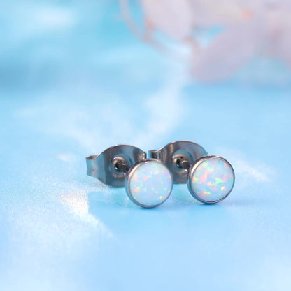Limerencia Ohrringe aus reinem Titan, hypoallergen | Opal-Ohrstecker | Minimalistisch, Implantatqualität | Für empfindliche Ohren, filigraner Schmuck