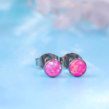 Limerencia Ohrringe aus reinem Titan, hypoallergen | Opal-Ohrstecker | Minimalistisch, Implantatqualität | Für empfindliche Ohren, filigraner Schmuck