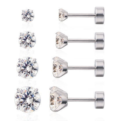 4 pairs titanium CZ stud earrings
3mm 4mm 5mm 6mm cubic zirconia studs