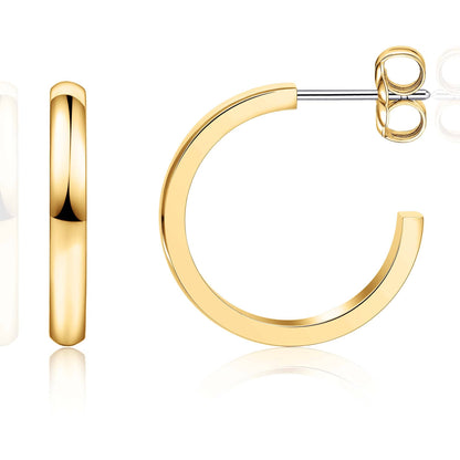 Limerencia Hypoallergenic G23 Pure Titanium Post Thin Square Edge Open Hoop | F136 Imlant Grade Womens Dainty Hoop Earrings | Lightweight for Sensitive Ears (8 mm, Gold)