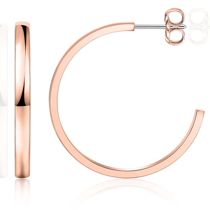 Limerencia Hypoallergenic G23 Pure Titanium Post Thin Square Edge Open Hoop | F136 Imlant Grade Womens Dainty Hoop Earrings | Lightweight for Sensitive Ears (8 mm, Gold)