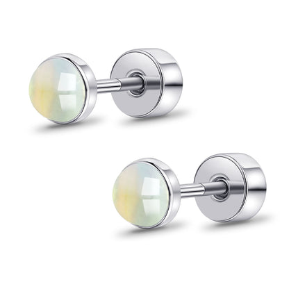 Limerencia flache Ohrstecker für Damen, hypoallergene Ohrstecker mit Schraubverschluss aus G23-Implantat-Titan, 20G Ohrstecker mit Onyx/Mondstein/blauem Türkis, flache Knorpelohrstecker in 4 mm/5 mm