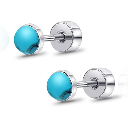 Limerencia flache Ohrstecker für Damen, hypoallergene Ohrstecker mit Schraubverschluss aus G23-Implantat-Titan, 20G Ohrstecker mit Onyx/Mondstein/blauem Türkis, flache Knorpelohrstecker in 4 mm/5 mm