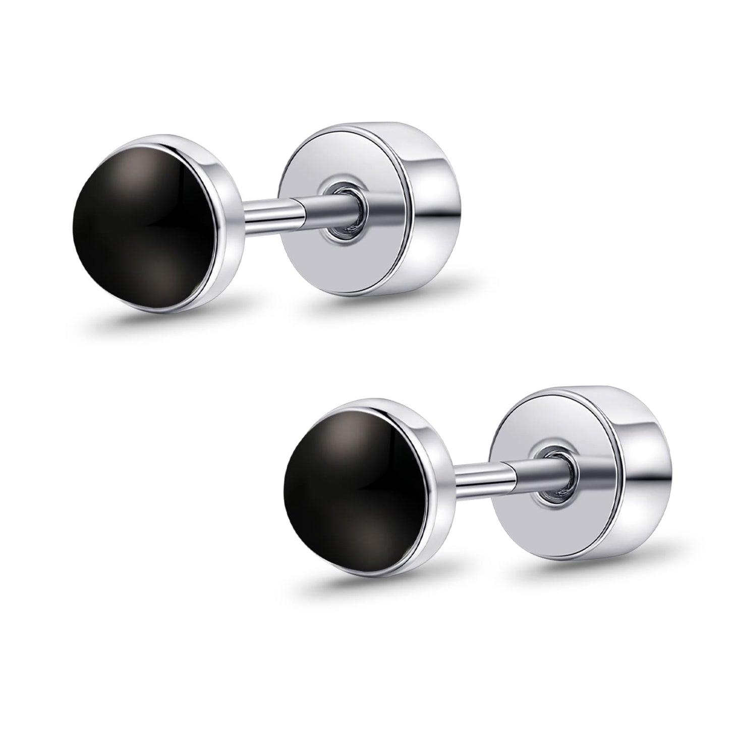 Limerencia flache Ohrstecker für Damen, hypoallergene Ohrstecker mit Schraubverschluss aus G23-Implantat-Titan, 20G Ohrstecker mit Onyx/Mondstein/blauem Türkis, flache Knorpelohrstecker in 4 mm/5 mm