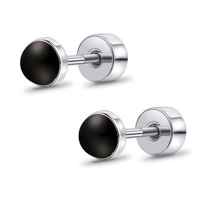 Limerencia flache Ohrstecker für Damen, hypoallergene Ohrstecker mit Schraubverschluss aus G23-Implantat-Titan, 20G Ohrstecker mit Onyx/Mondstein/blauem Türkis, flache Knorpelohrstecker in 4 mm/5 mm