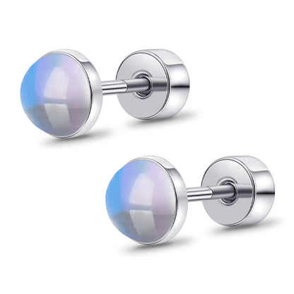 Limerencia flache Ohrstecker für Damen, hypoallergene Ohrstecker mit Schraubverschluss aus G23-Implantat-Titan, 20G Ohrstecker mit Onyx/Mondstein/blauem Türkis, flache Knorpelohrstecker in 4 mm/5 mm