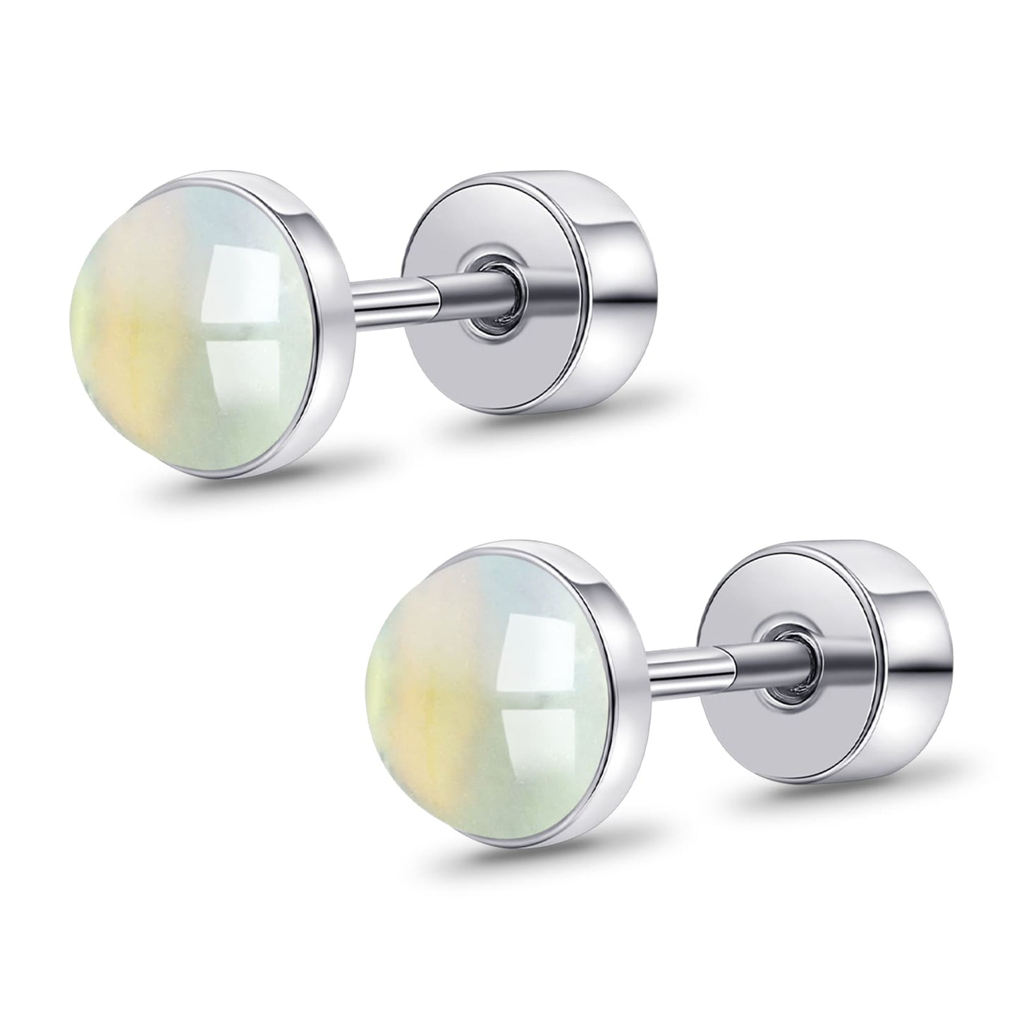 Limerencia flache Ohrstecker für Damen, hypoallergene Ohrstecker mit Schraubverschluss aus G23-Implantat-Titan, 20G Ohrstecker mit Onyx/Mondstein/blauem Türkis, flache Knorpelohrstecker in 4 mm/5 mm