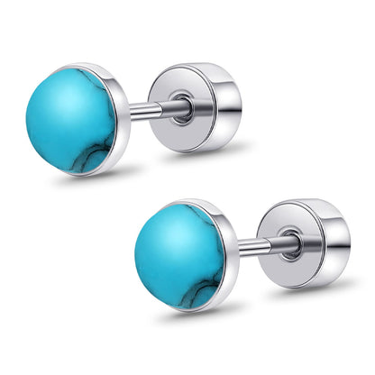 Limerencia flache Ohrstecker für Damen, hypoallergene Ohrstecker mit Schraubverschluss aus G23-Implantat-Titan, 20G Ohrstecker mit Onyx/Mondstein/blauem Türkis, flache Knorpelohrstecker in 4 mm/5 mm