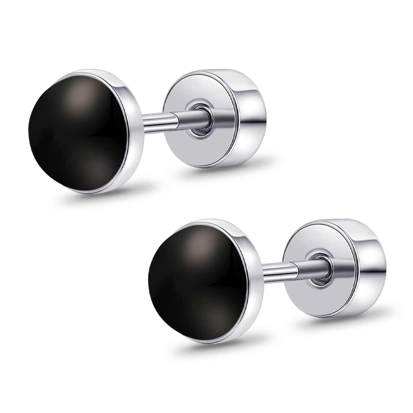 Limerencia flache Ohrstecker für Damen, hypoallergene Ohrstecker mit Schraubverschluss aus G23-Implantat-Titan, 20G Ohrstecker mit Onyx/Mondstein/blauem Türkis, flache Knorpelohrstecker in 4 mm/5 mm