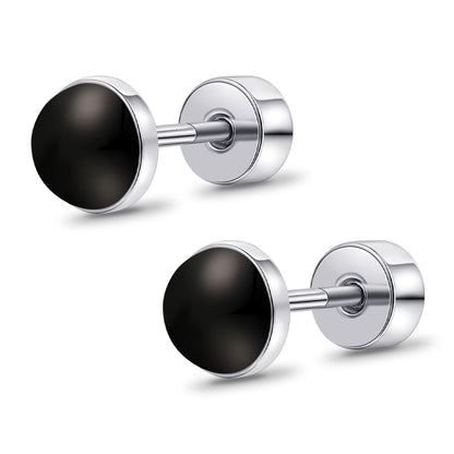 Limerencia flache Ohrstecker für Damen, hypoallergene Ohrstecker mit Schraubverschluss aus G23-Implantat-Titan, 20G Ohrstecker mit Onyx/Mondstein/blauem Türkis, flache Knorpelohrstecker in 4 mm/5 mm