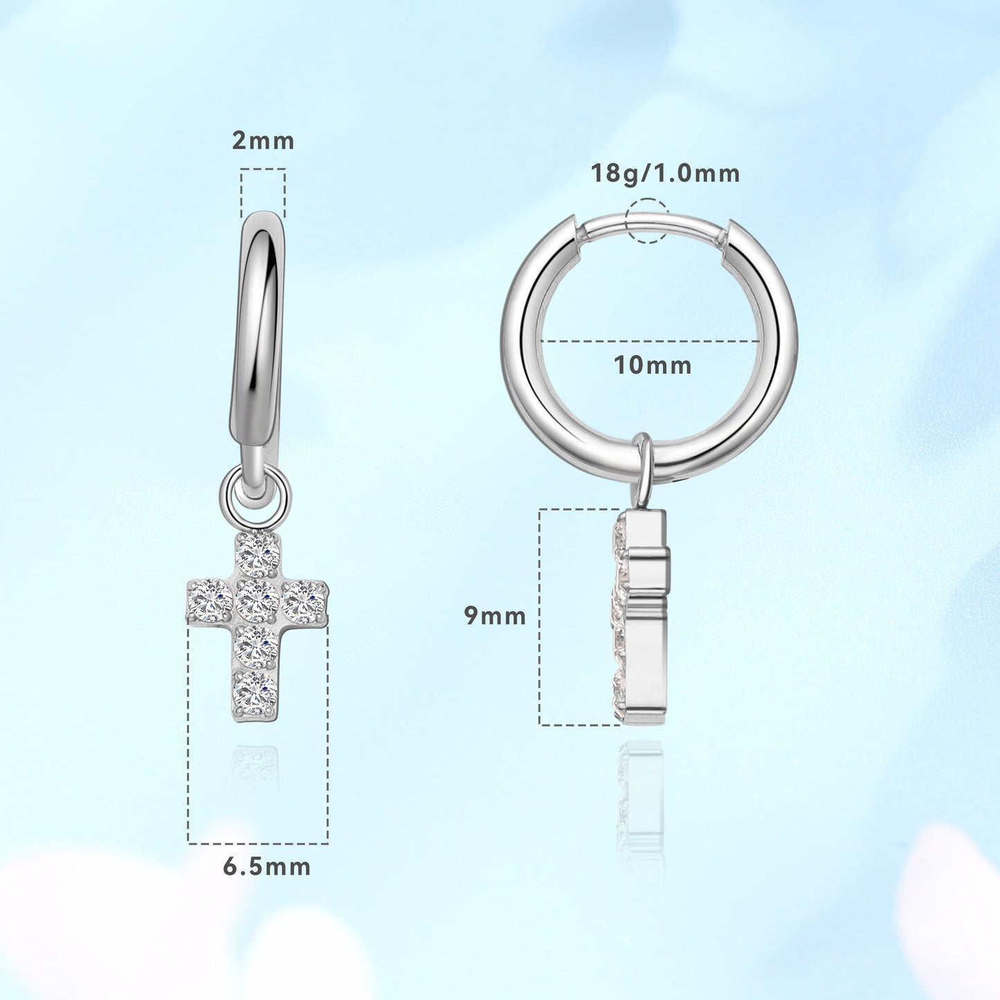 Orecchini huggie pendenti leggeri in titanio puro ipoallergenico Limerencia donna | Barra verticale, croce, luna, fulmine | Gioielli delicati (Croce)