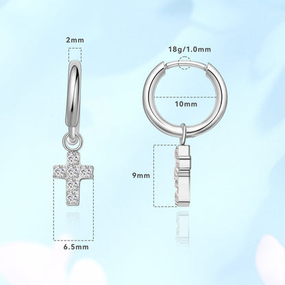 Orecchini huggie pendenti leggeri in titanio puro ipoallergenico Limerencia donna | Barra verticale, croce, luna, fulmine | Gioielli delicati (Croce)