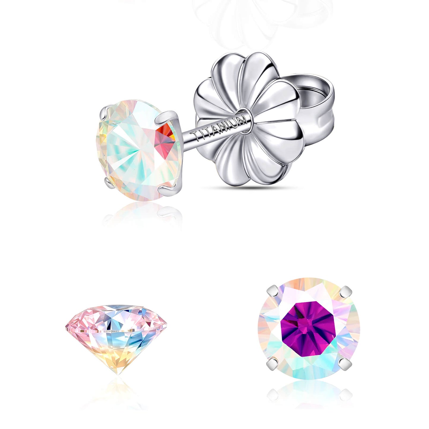 Pendientes de moissanita, pendientes de titanio hipoalergénico G23 para mujer y hombre, corte redondo color D pureza VVS1, joya de moissanita multicolor bañada en oro blanco 18K, 0,6CT-3,0CT
