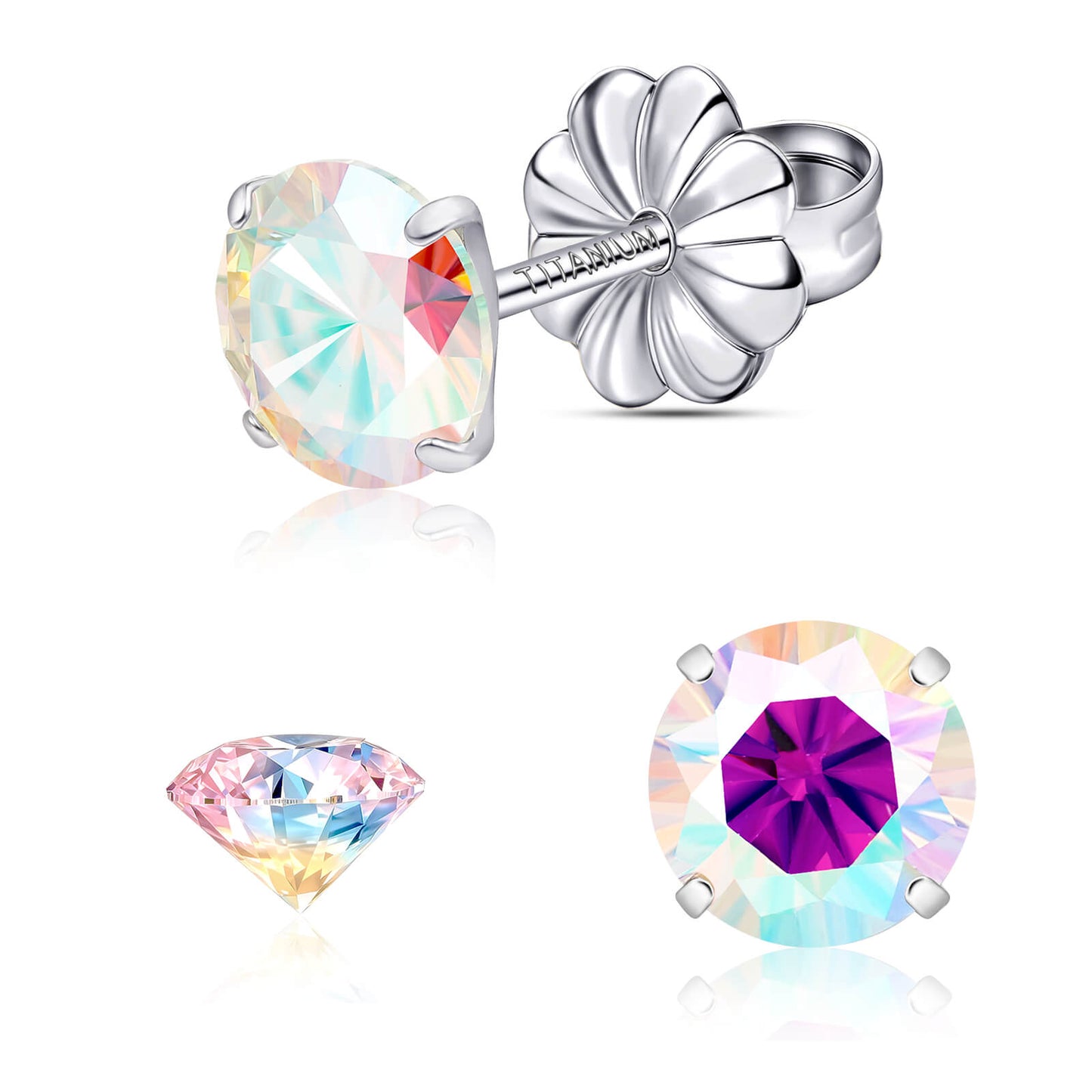 Pendientes de moissanita, pendientes de titanio hipoalergénico G23 para mujer y hombre, corte redondo color D pureza VVS1, joya de moissanita multicolor bañada en oro blanco 18K, 0,6CT-3,0CT