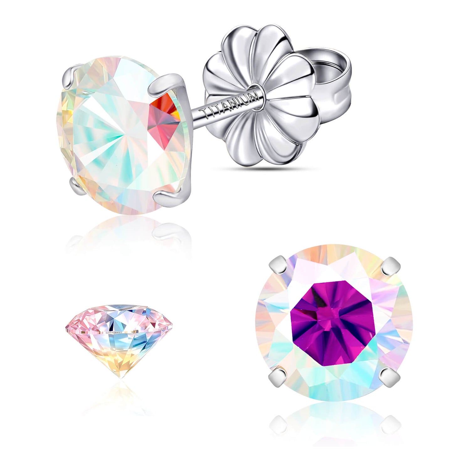 Pendientes de moissanita, pendientes de titanio hipoalergénico G23 para mujer y hombre, corte redondo color D pureza VVS1, joya de moissanita multicolor bañada en oro blanco 18K, 0,6CT-3,0CT