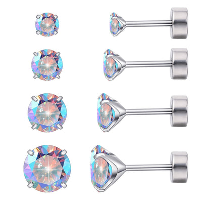Orecchini piatti cartilagine titanio F136 Limerencia ipoallergenici con zircone perla opale, gioielli piercing elica confezione 4 paia 3-6mm da donna