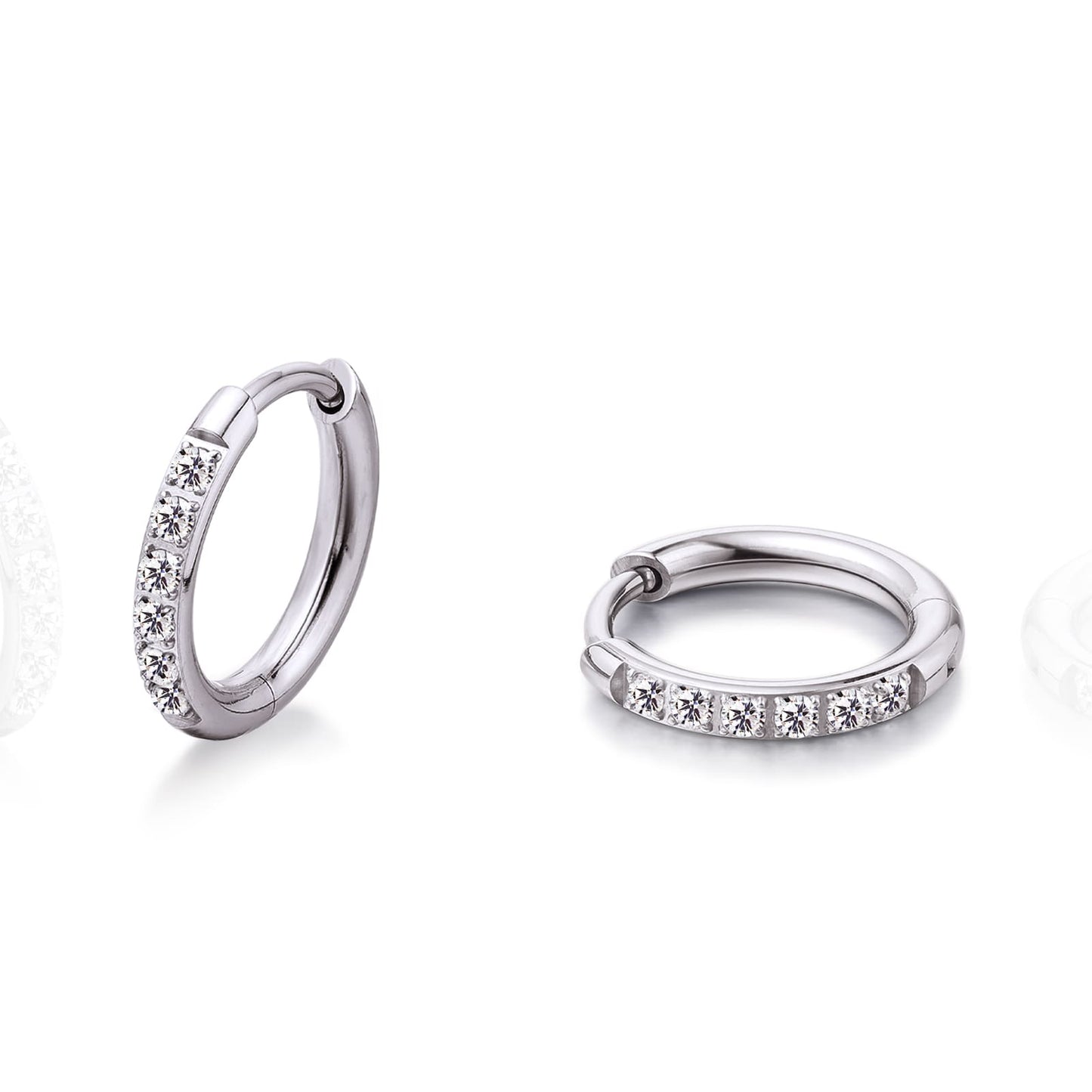 Orecchini cerchio huggie piccoli in titanio puro ipoallergenico Limerencia, leggeri cerchi per cartilagine con zircone cubico, mini gioielli piercing da donna (8mm, zircone bianco)