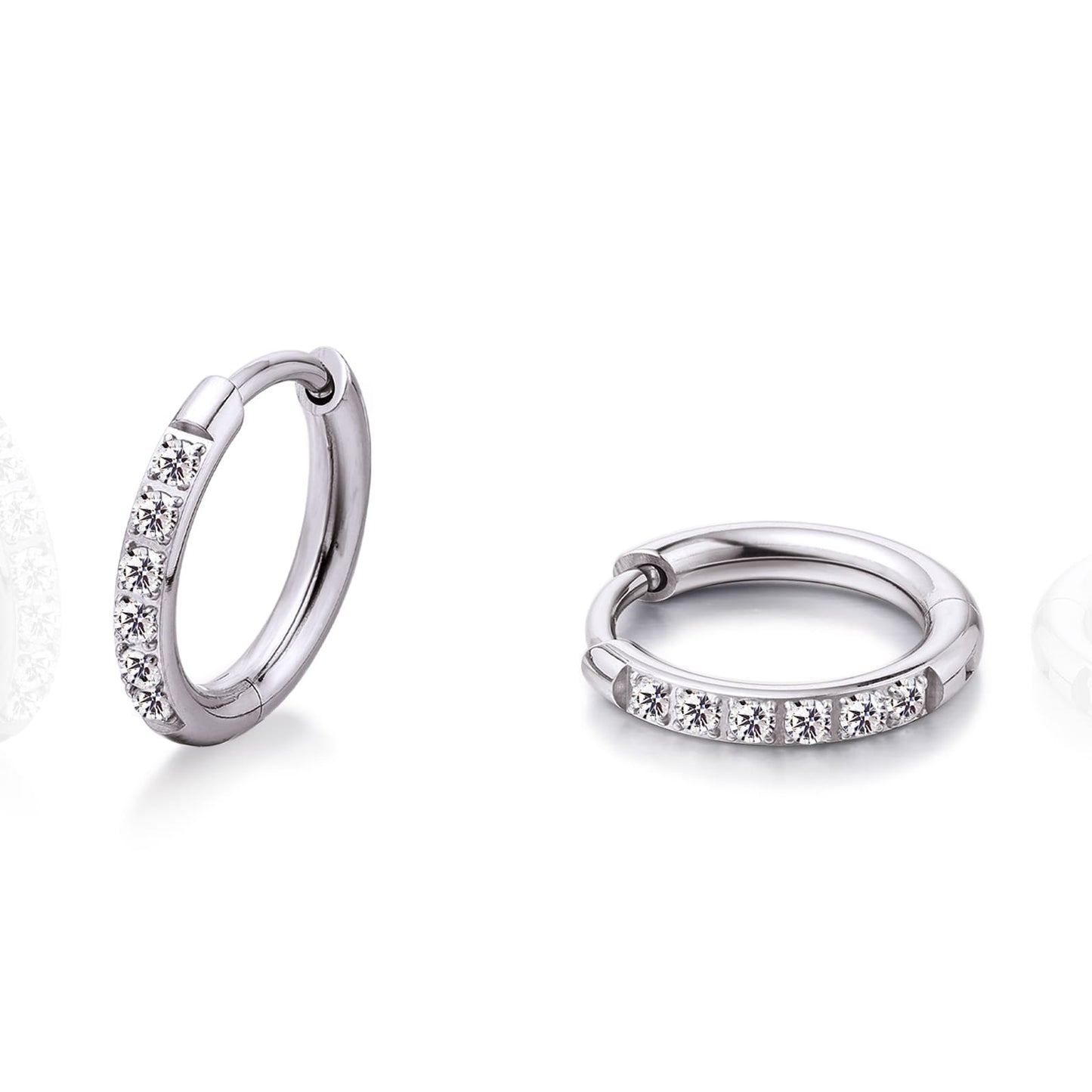 Orecchini cerchio huggie piccoli in titanio puro ipoallergenico Limerencia, leggeri cerchi per cartilagine con zircone cubico, mini gioielli piercing da donna (8mm, zircone bianco)