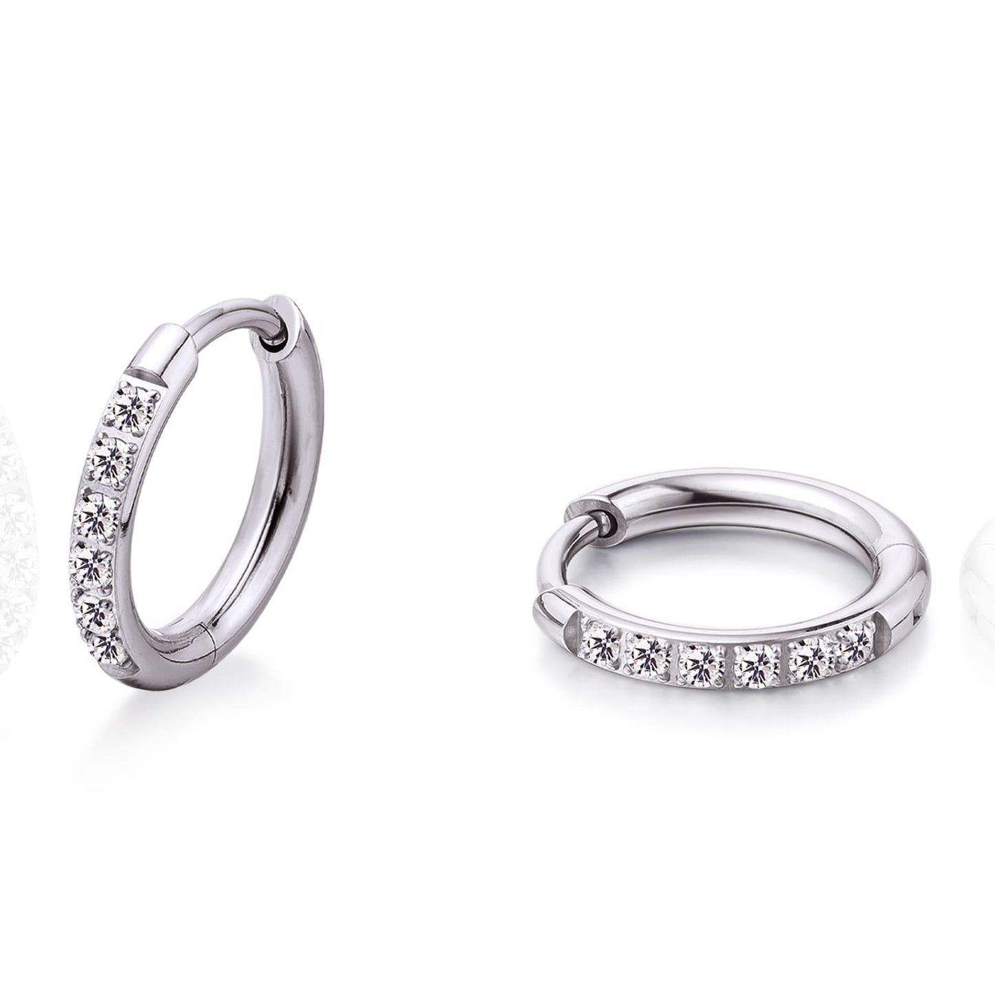 Orecchini cerchio huggie piccoli in titanio puro ipoallergenico Limerencia, leggeri cerchi per cartilagine con zircone cubico, mini gioielli piercing da donna (8mm, zircone bianco)