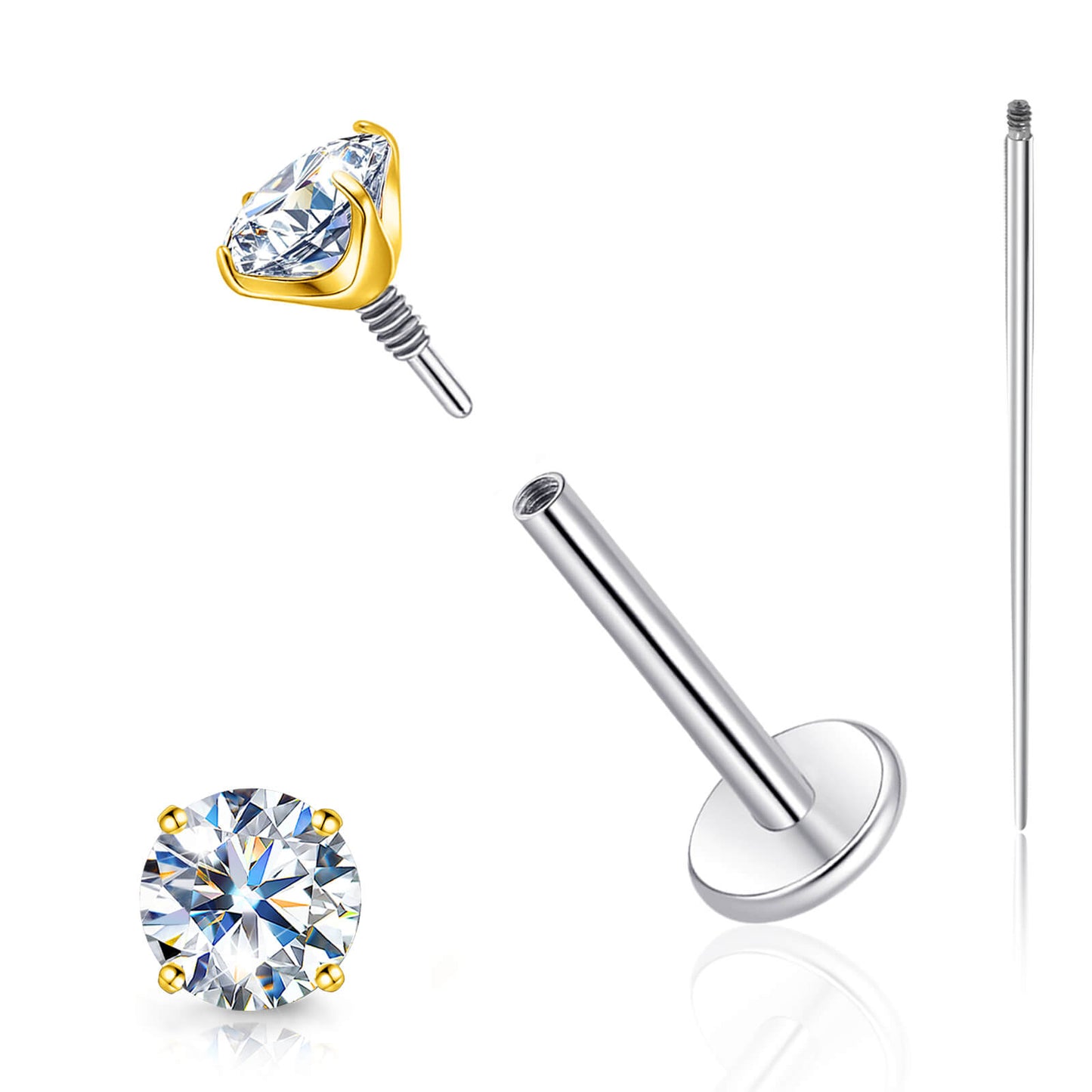 Pendientes de moissanita Limerencia con rosca interna, titanio 18G, tachuelas de piercing de espalda plana de titanio F136 hipoalergénico, tachuelas de moissanita de laboratorio VVS1 para mujer y hombre, aptos para trago, hélix, cartílago, concha y labret