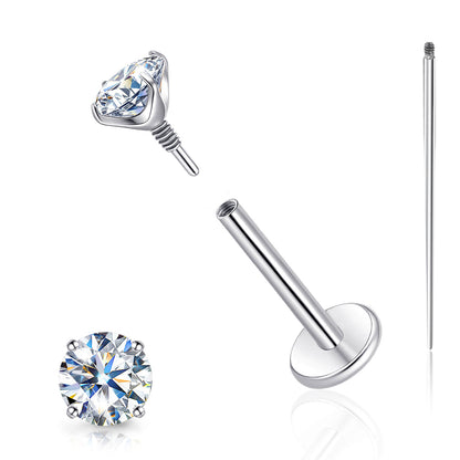 Pendientes de moissanita Limerencia con rosca interna, titanio 18G, tachuelas de piercing de espalda plana de titanio F136 hipoalergénico, tachuelas de moissanita de laboratorio VVS1 para mujer y hombre, aptos para trago, hélix, cartílago, concha y labret